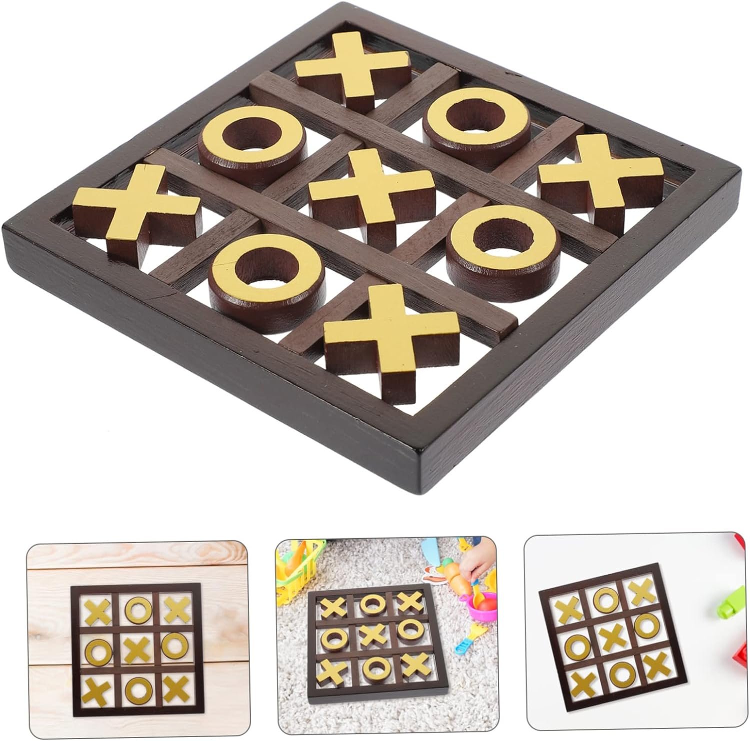 لعبة " XO tic-tac-toe " بأبعاد خشبية مع قطع لعب ثلاثية الأبعاد.