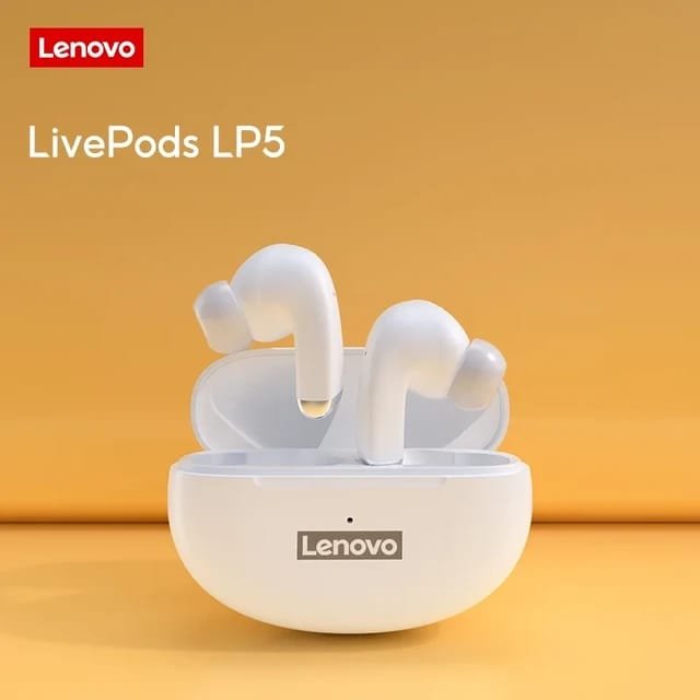 سماعة " Lenovo thinkplus livepods LP5 " اللاسلكية بتقنية بلوتوث 5.0 HIFI و مقاومة للماء لون (ابيض).