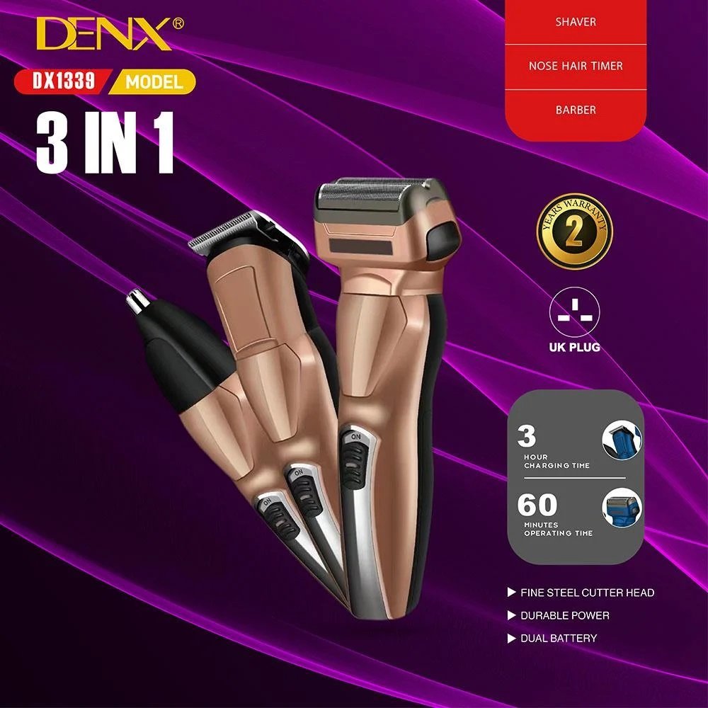 ماكينة حلاقة كهربائية (3 × 1) DENX DX1339 مع بطارية قابلة لاعادة الشحن عبر منفذ USB لون (بنى)