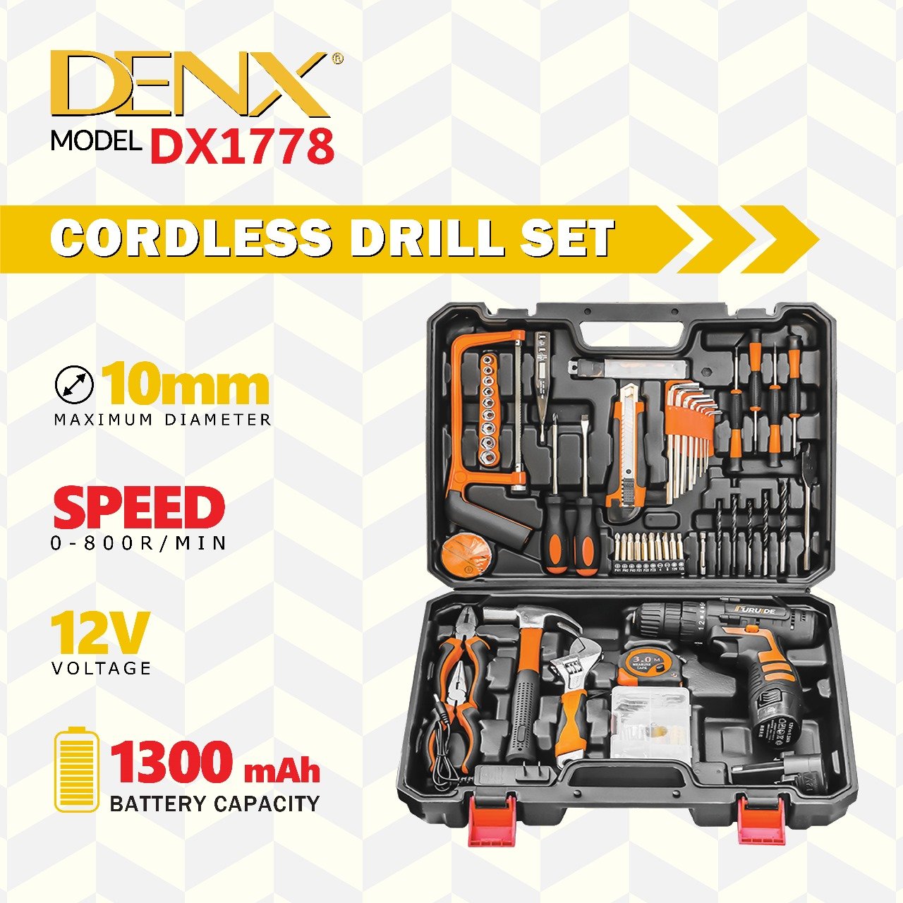 حقيبة دريل وأدوات مختلفة للصيانة موديل DX1778 ماركة DENX