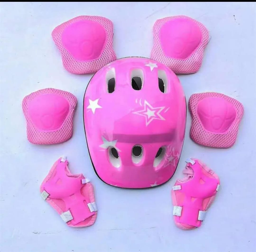 مجموعة حماية شاملة للأطفال خوذة ووسائد واقية متكاملة (وردى).