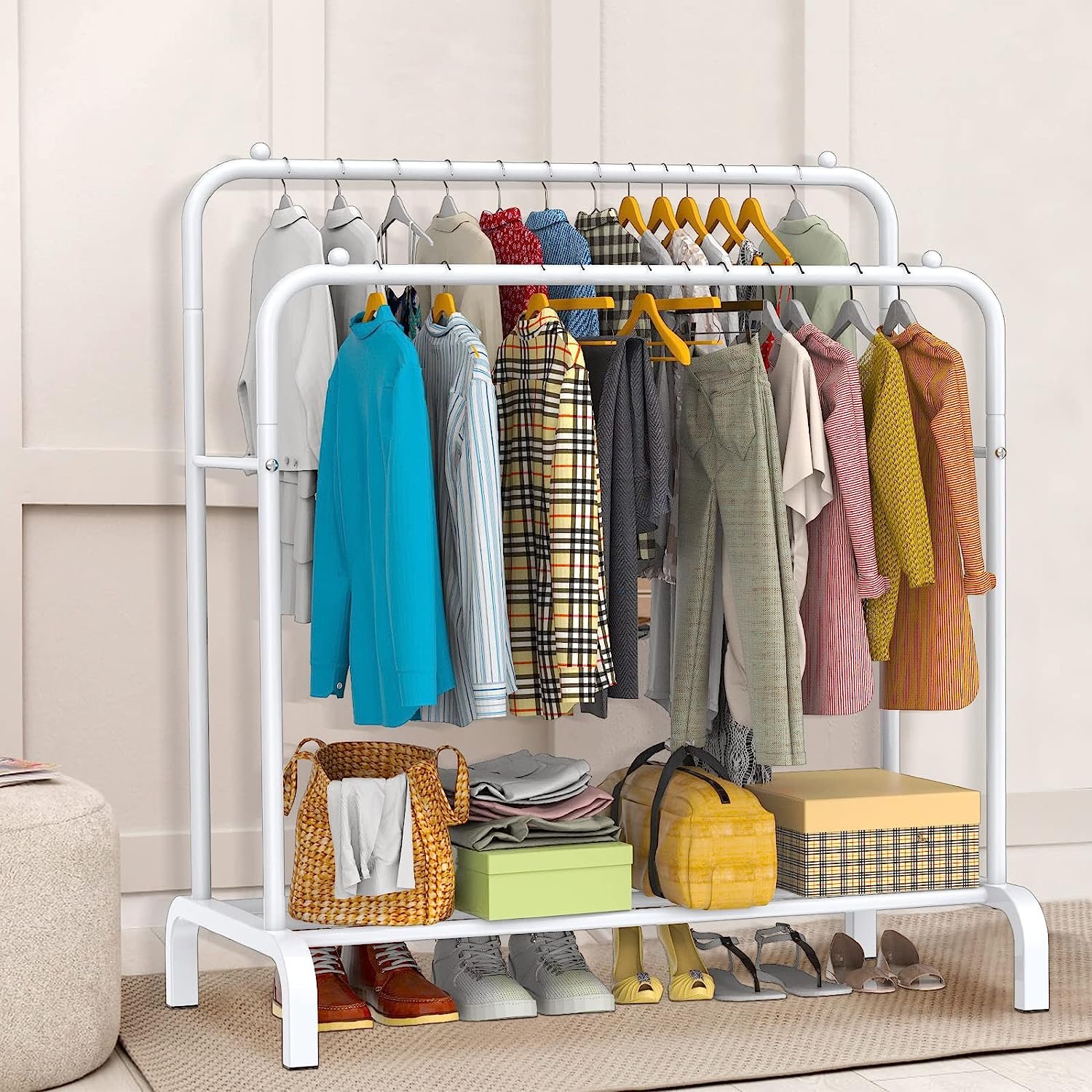 حامل ملابس حديد مزدوج  ابيض من بريمو بلس