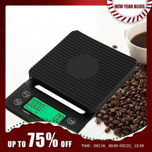 ميزان القهوة الإلكتروني مع مؤقت مدمج وشاشة LCD  باللون الاسود...