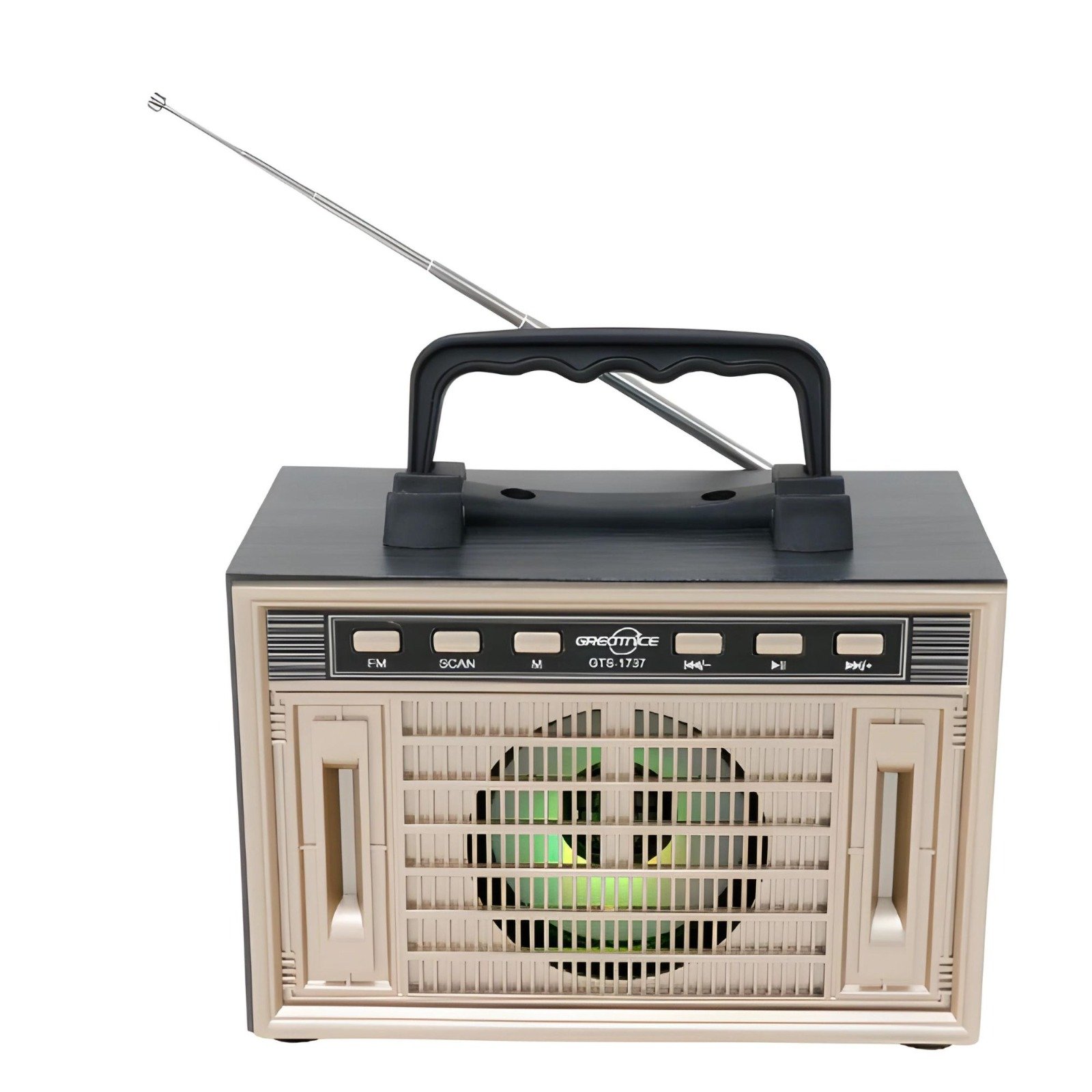 راديو راديو GTS-1737 يعمل بالبلوتوث مع بطارية قابلة لاعادة الشحن ، يدعم USB/TF /FM .