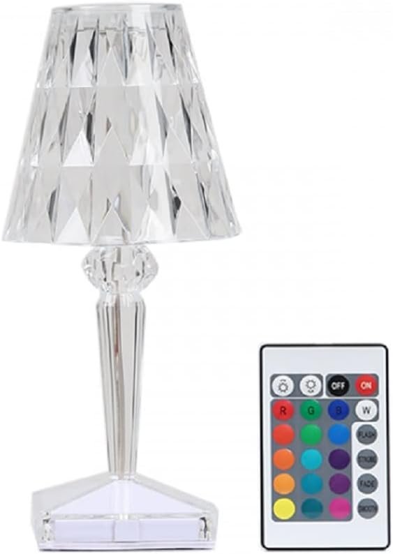 مصباح طاولة كريستالي بتقنية اللمس وجهاز تحكم عن بعد مع 3 ألوان متغيرة وبطارية قابلة لإعادة الشحن عن طريق منفذ USB .