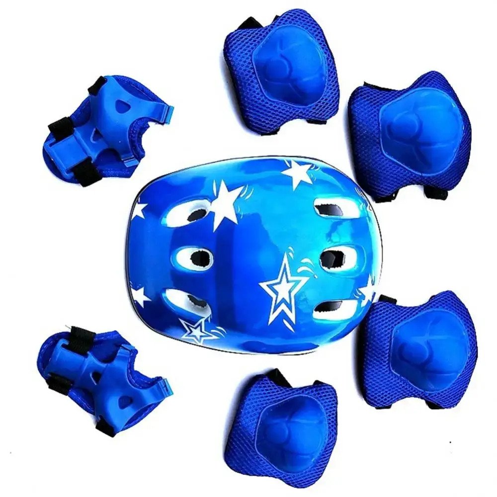 مجموعة حماية شاملة للأطفال خوذة ووسائد واقية متكاملة (ازرق).