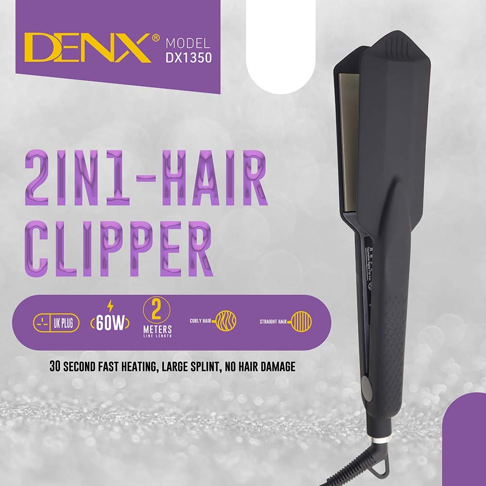 مكواة تمليس وتجعيد الشعر 2 في 1 - DX1350 من DENX مع تسخين سريع في 30 ثانية، وإعدادات حرارة متعددة تناسب جميع أنواع الشعر