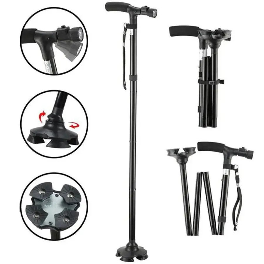 عصا المشي القابلة للطي مع ضوء LED لكبار السن.