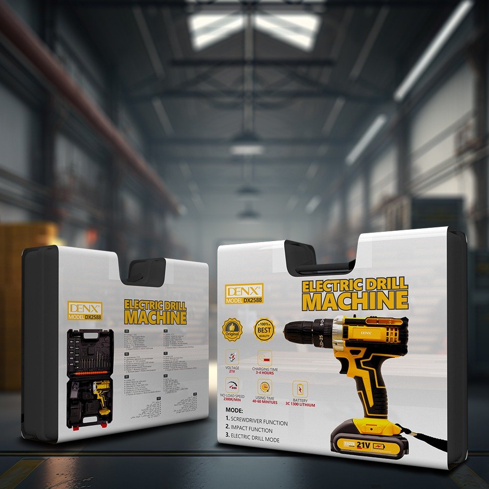 دريل كهربائي DENX DX2588 ببطارية ليثيوم 21 فولت، للأعمال المنزلية، البناء، السيارات والحدائق.